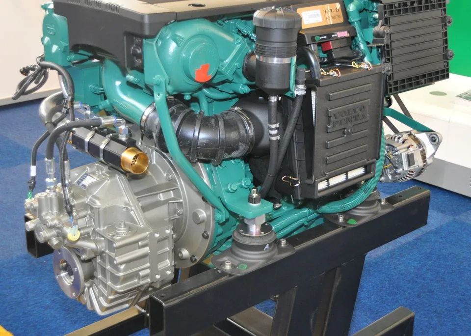 Volvo Penta D4 marine diesel engine with visible Volvo Penta marking